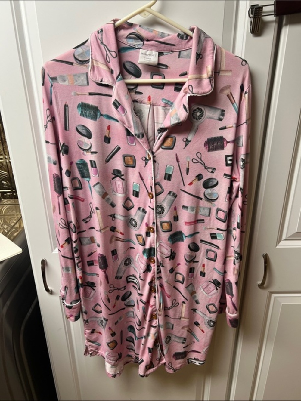 Posh Peanut Pink Beauty Shop Button-Front Nightgown, XL